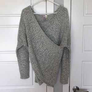 Grey marbled cross front sweater